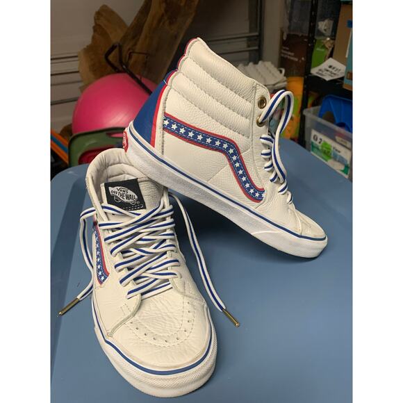Vans Sk8-Hi USA Stars & Stripes White Leather Hi-Top Sneakers Men’s 4.5/ Women 6 - Picture 5 of 6